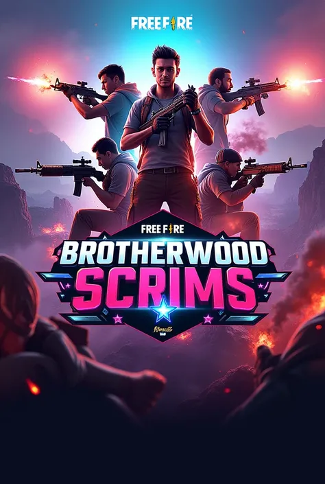 Free fire brotherwood scrims
Which is start in every thursday 3 pm
First price 1000 
Second price 500
Highest kill price 200
Make the picture with write the things
Please make it perfect 