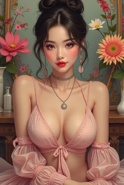 a K-pop idol , ，Japan
(((masterpiece))), ((best quality)), ((intricate detailed)), ((Hyperrealistic)), absurd res, milf, 20 years old young woman, perspective, highly detailed, illustration, 1girl, ((huge breasts)), perfect hands, detailed fingers, beautif...