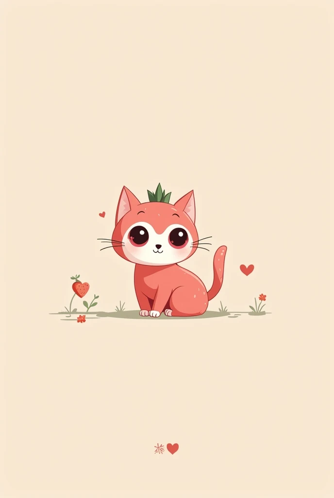 Strawberry shortcake cat in a minimalist style