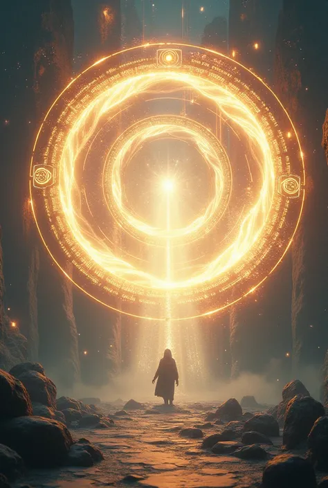 "A majestic portal of light is open, suspended in air. The portal is a spinning vortex of radiant energy, with beams of pure light, white and golden, spiraling towards the center. The surrounding area is bathed in a soft ethereal glow, with sparkling parti...