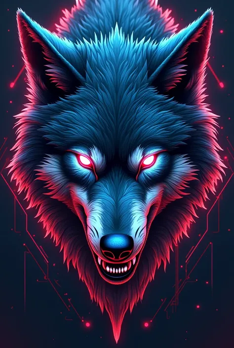 Cyberpunk roaring wolf face for tshirt print