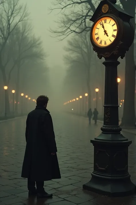 The light from the clock begins to fade as John watches, aware that his time in the square is running out. The scenery begins to fade into the background, becoming hazy and less defined.