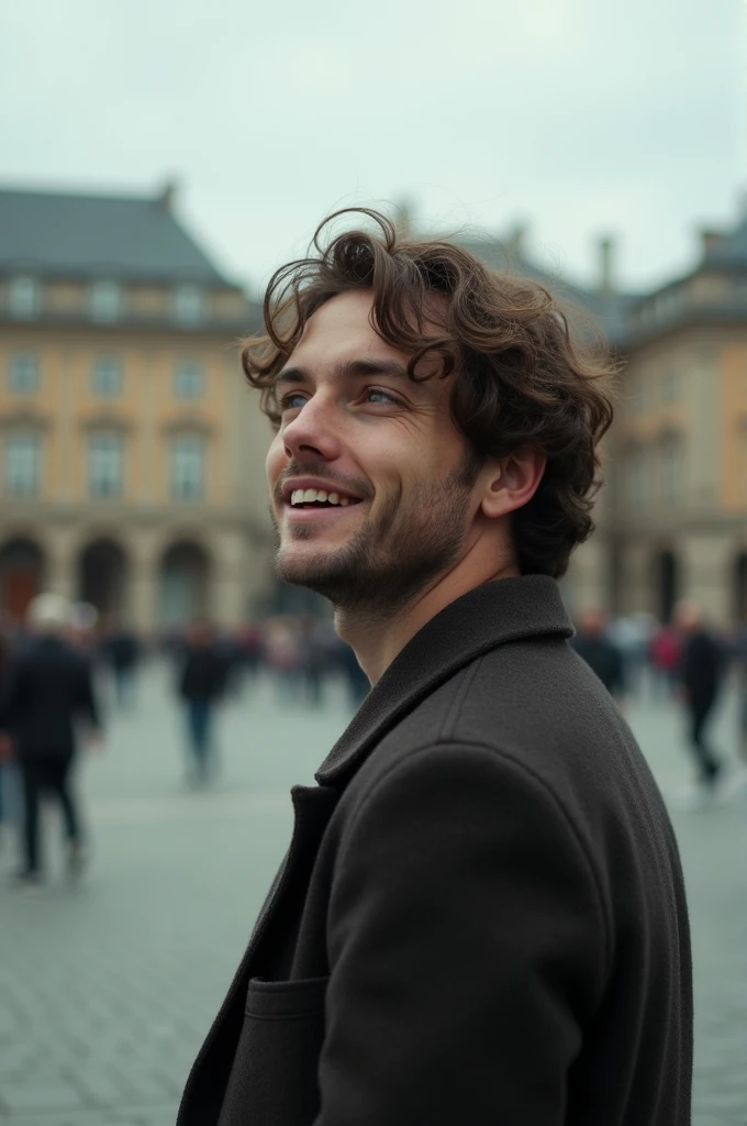 John, still young, looks at the square with a melancholic smile as the surroundings begin to disappear. The details of the square are blurred, symbolizing the imminent return to reality.