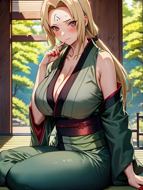 masterpiece, best quality, vibrant colours, highres, absurdres, score_9, score_8_up, score_7_up, score_9, source_anime, 1girl, solo, long hair, breasts, looking at viewer, blush, blonde hair, holding, cleavage, bare shoulders, brown eyes, sitting, closed m...