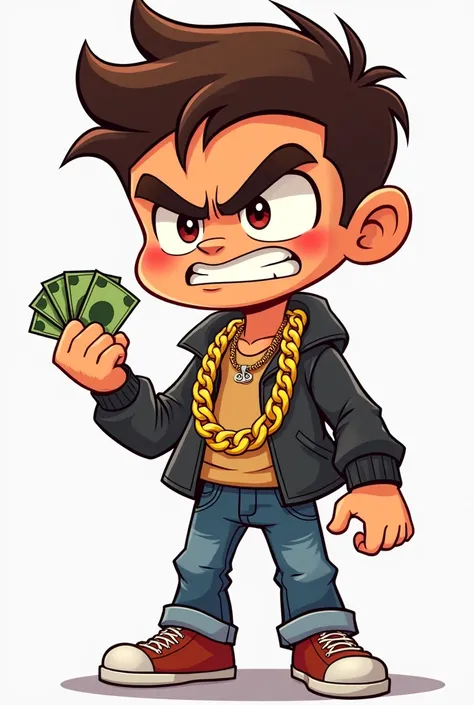  Cartoon boy very angry wearing gold chain in hand money very reach man png