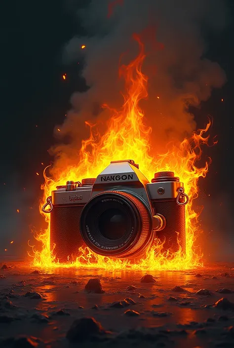 Camera on fire, illustration 