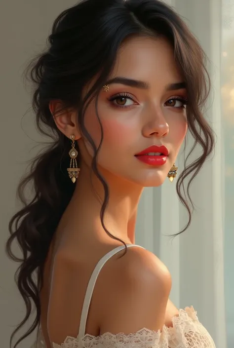 There is a beautiful girl, her figure is slim, she looks sexy, her name is Manisha, her nose is a little long and her lips are shaped like a rose and are red