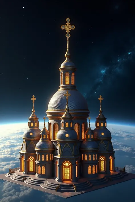 Imagine an Ethiopian Orthodox church is built on space. It has six small Dome and one middle huge dome with a cross on it