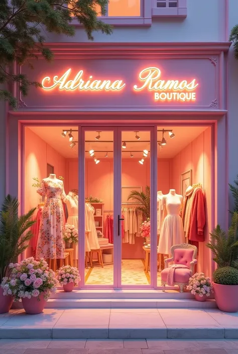 You create an image of a women&#39;s clothing store with pink decoration and called AdrianaRamosboutique 
