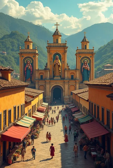 San Francisco, Saint Anthony of Padua, San Roque, San Isidro all of them in the same image in a town in Cauca