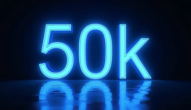 dark blue light neon saying "50K", black background
