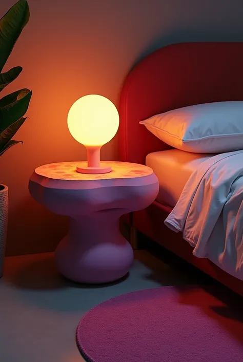 a bedside table inspired by the pitahaya fruit with its shapes and colors