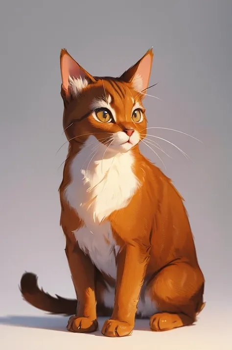 one single cute chibi Abyssinian cat in white background