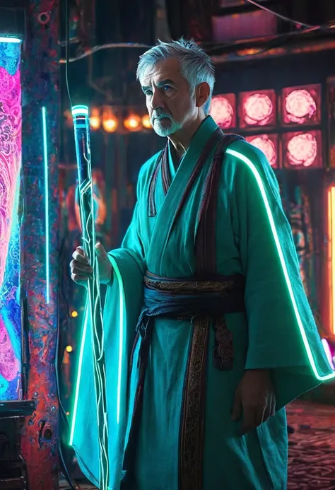 (1man, old hungarian male:1.2), turquoise eyes, graying hair, short hair, focus on character, solo, solo, (full body:0.8), looking away, detailed face,bulky metal, neon lights, shinobi, shinobitech themeice telepath,(glowing eyes:1.1),(innocuous innocence,...