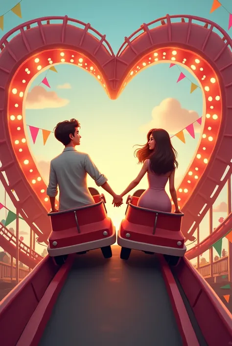 Standing for a rollercoaster in the shape of a heart with Holding hands