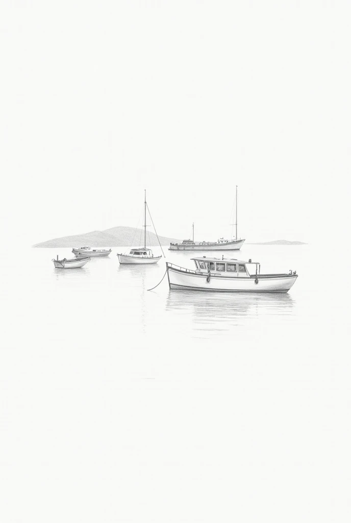 Boats on the Mediterranean drawn in pencil in a simple and easy but at the same time very creative way