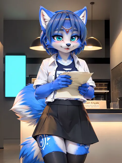 a picture of ((krystal)), Star Fox krystal, lovable, green eyes, medium breasts, (((Long blue hair 1.3))), Decollete, anthro, furry, Uploaded E621, detailed fluffys fell, (von Fluff-Kevlar, Bayard Wu, Pino Daeni), detailed face, (fluffy), 1 girl, alone, sw...