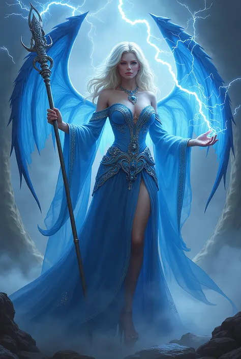 (masterpiece, photorealistic:1.4, extremely intricate:1.3), (photon mapping, radiosity, physically based rendering, ultra resolution, hyper-realistic, photorealistic:1.4, hyper-realistic, 8K), (((blonde buxom Sylph, large breasts))) blue silver sorceress, ...