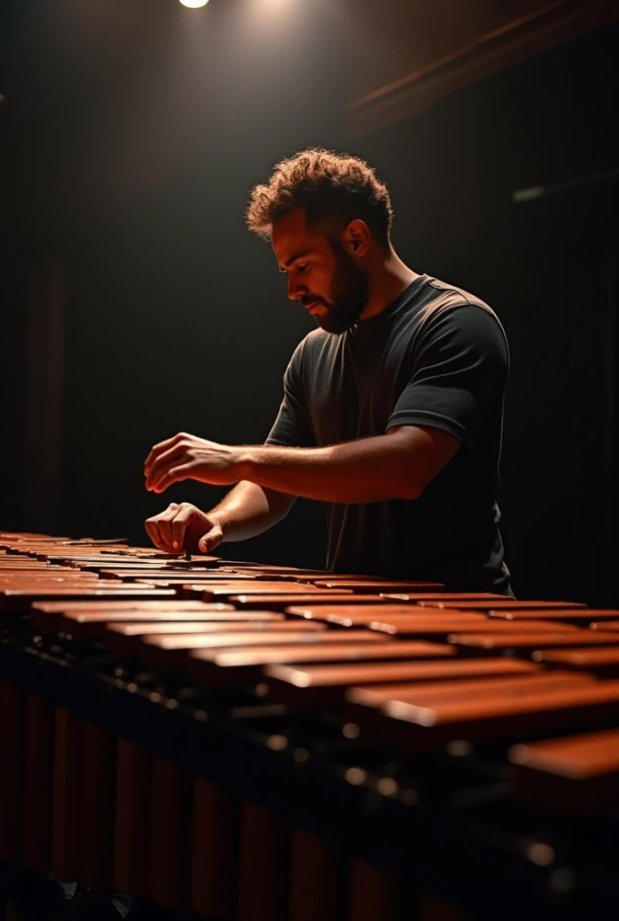 Man playing a real marimba 