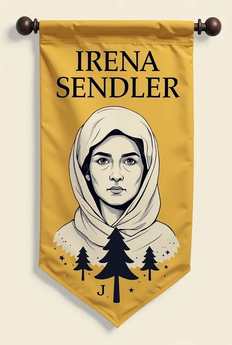 Create an image for a pennant with the name Irena Sendler and a drawing (simple but beautiful) that represents it and contains writing "Group 2" in Spanish 