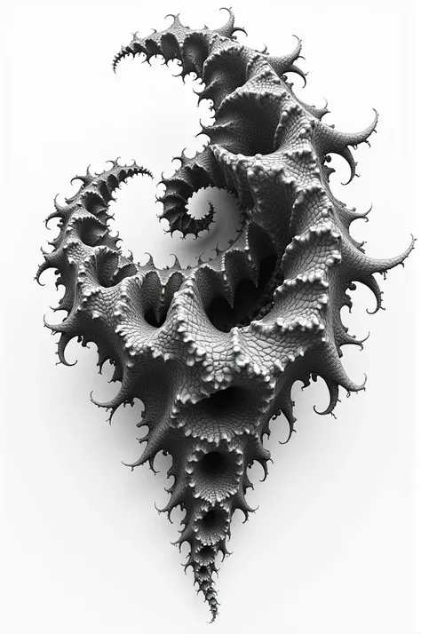  A fractal combined with a golden ratio in black and white as if it were a drawing without shadow 