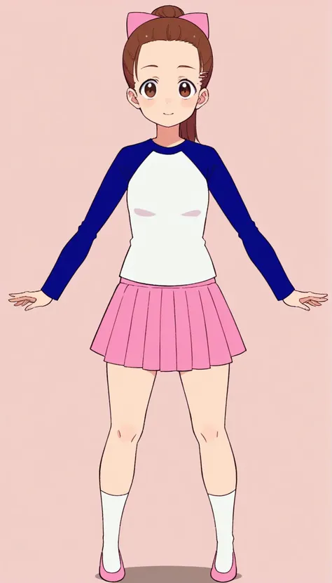 a cartoon girl in a pink skirt and a white shirt, anime full body illustration, an anime girl, girl standing, female anime character, humanoid pink female squid girl, wearing skirt, full body illustration, wearing a tanktop and skirt, full body picture, ch...