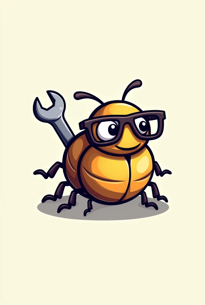 logo beetle with glasses y una llave inglesa atras
