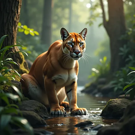 A beautiful, vibrant and realistic photo of a Cougar in its natural habitat.