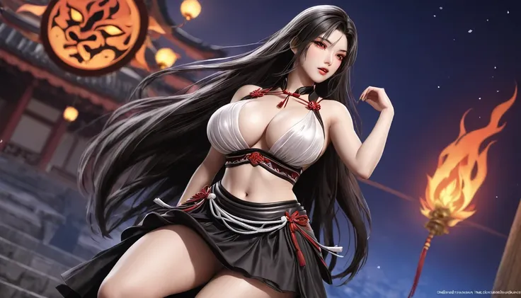 high quality,HD,16K,Sharp Line,1 Girl,fantasy, （Fire Spirits）,Pretty Face, Large Breasts, Beautiful legs,In the water,Focus Girl,detailed Pretty Face,Detailed clothes,beautiful eyes,Cool,Sexy,Dynamic Angle,穿着华服的神明Strike a pose拍照, Ancient mysterious sexy go...