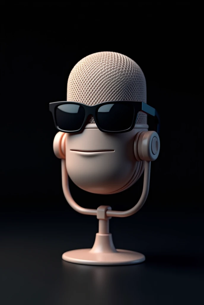 Podcast microphone closed face wearing sunglasses and with black background Cartoon version