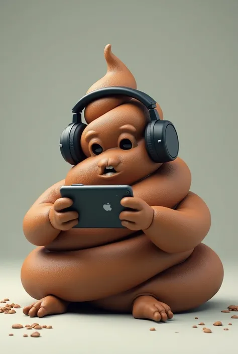 A Living Poop with Realistic Texture Gamer Playing a Game on Phone with Headset
