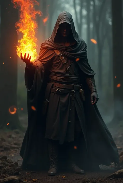 man in hood holding fire in hand game cover