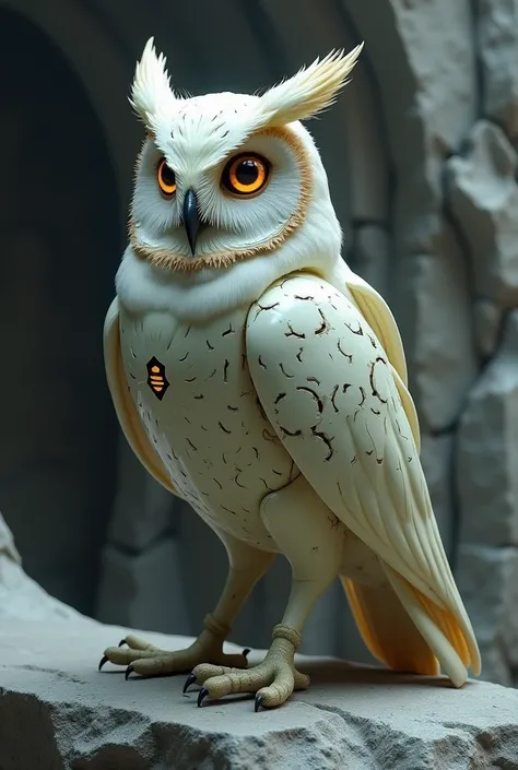 an owl with futuristic pear effect fur in stone texture and gray colors




