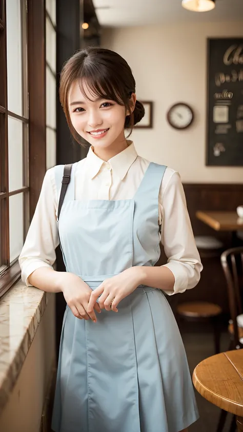 (Highest quality、Tabletop、8k、Best image quality、Award-winning works)、high school girl in a cafe、(wide々She is standing elegantly in a modest cafe..:1.3)、(Classy school uniform)、(Small breasts:1.1)、(Accentuate your body lines:1.0)、Beautiful woman portrait、Th...