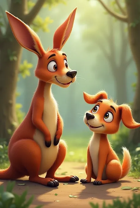 But suddenly the kangaroo starts to get sad and his friend the dog sees him worried.