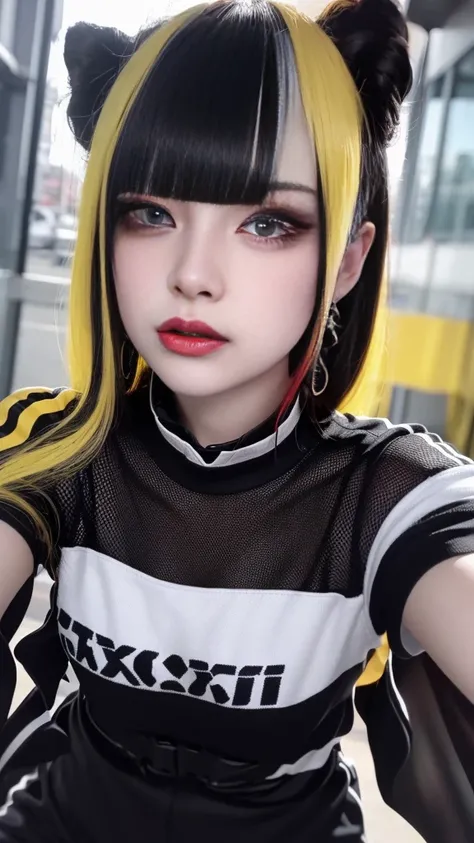 Excellent rendering, 8k, masterpiece, Ultra Quality, beauty: 1.2, professional illustration: 1.1, ultra detail: 1.3, Ultra illumination, Highly detailed, (dark light details) 1girl, 
 Benefit_punk
heterochromia with red eyes and yellow eyes