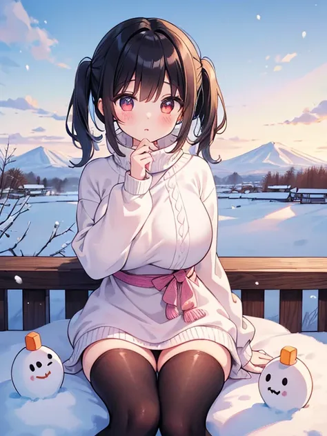 (Masterpiece, top quality, high quality, super detailed drawing, beautiful eyes, beautiful hair, expressive eyes, perfect face, perfect human body structure), winter, snow, blue sky, early morning, Japan, countryside, candy store,
Girl with short hair in t...