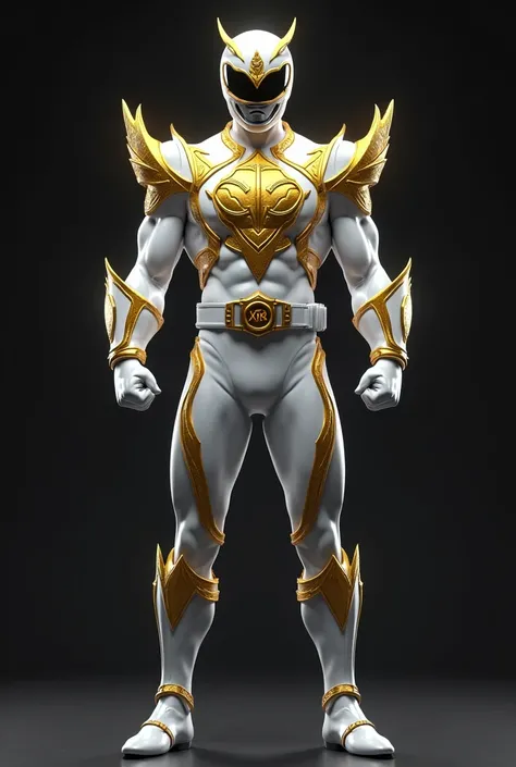 White Power Ranger with gold details with the acronym XBR on the chest, very striking in black
