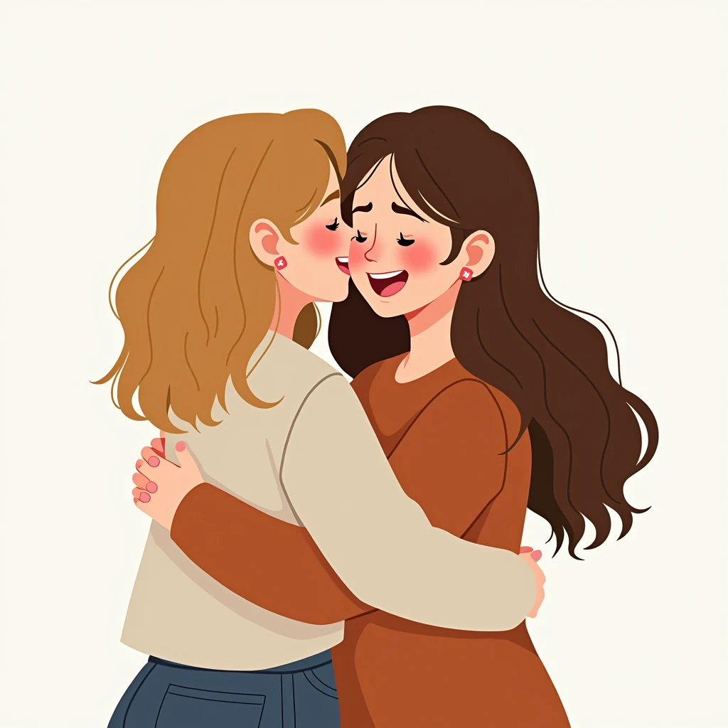 Blonde 20-years girl hugs her brown-hair friend, Png Image without background 