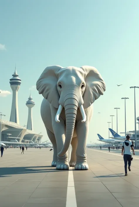 Un aeropuerto con pista y un elefante 🐘 Blanco 