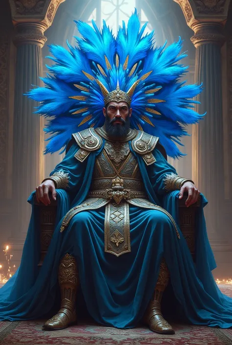 King sitting on the throne with a blue ariupa
