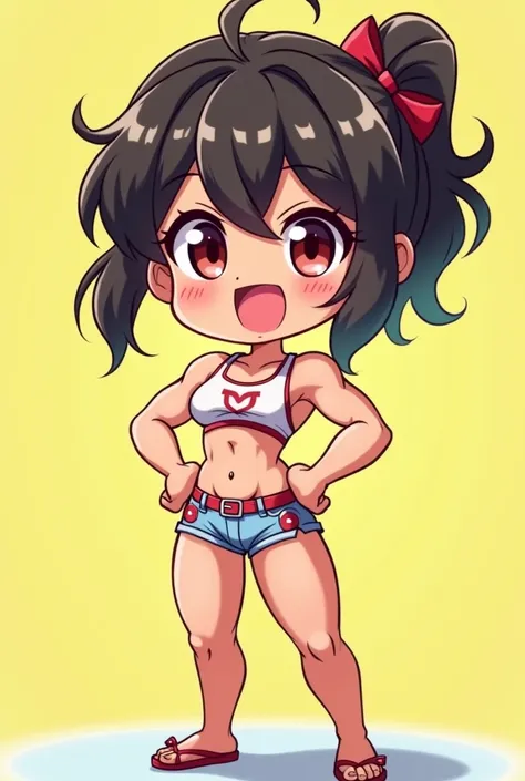 Chibi, muscle girl, cute, anime style, happy