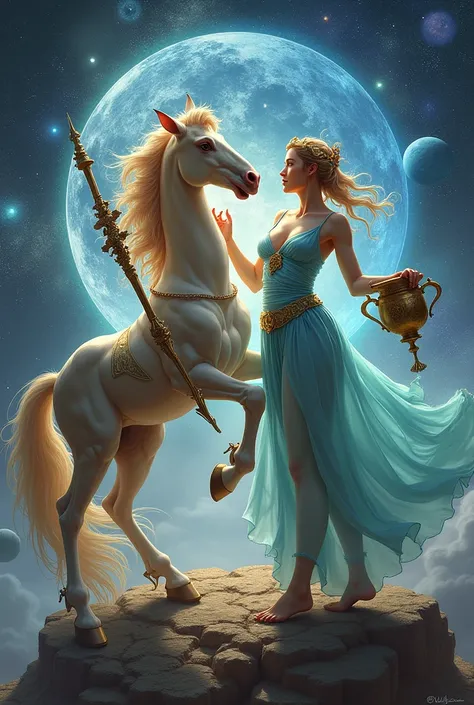 Create a fantasy image of Sagittarius and Aquarius  