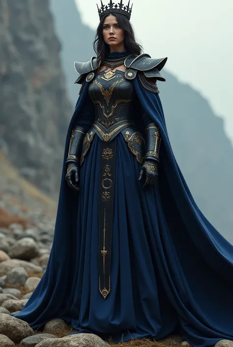 a warrior queen in navy blue and black 