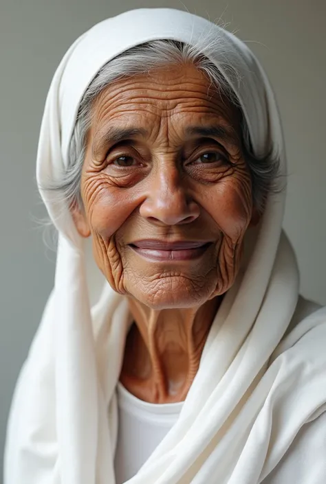 Image of the Old Black Grandma Maria do Rosário wearing white clothes and a scarf on her head 