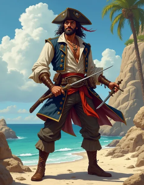 1man swashbuckler duelist rogue medieval mediterranean raggedclothes rapier cockysmile pirate lightlyarmored