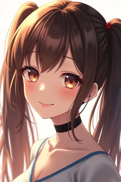 chest, chest, chest, chest, chest, chest, chest, chest, chest, chest, chest, Gaze, smile, High resolution, Brown Hair, Simple Background, Twin tails, 