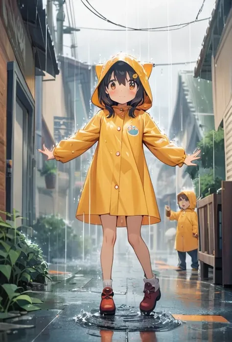 One girl, rain , Frolicking Kids, Raincoat