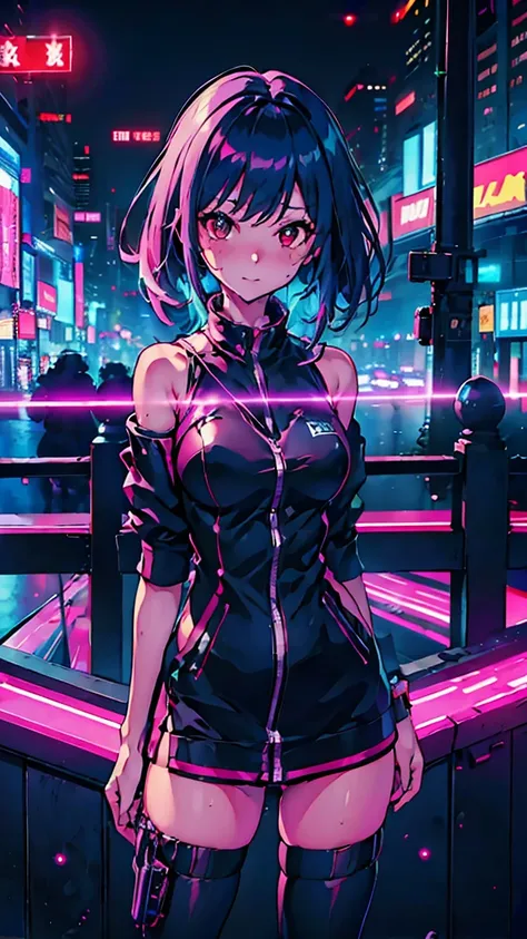 rina shinomiya、cyberpunk neon night city, smooth light, belautiful, depth of field, 8k, highy detailed, high qualiy, mayor&#39;s...