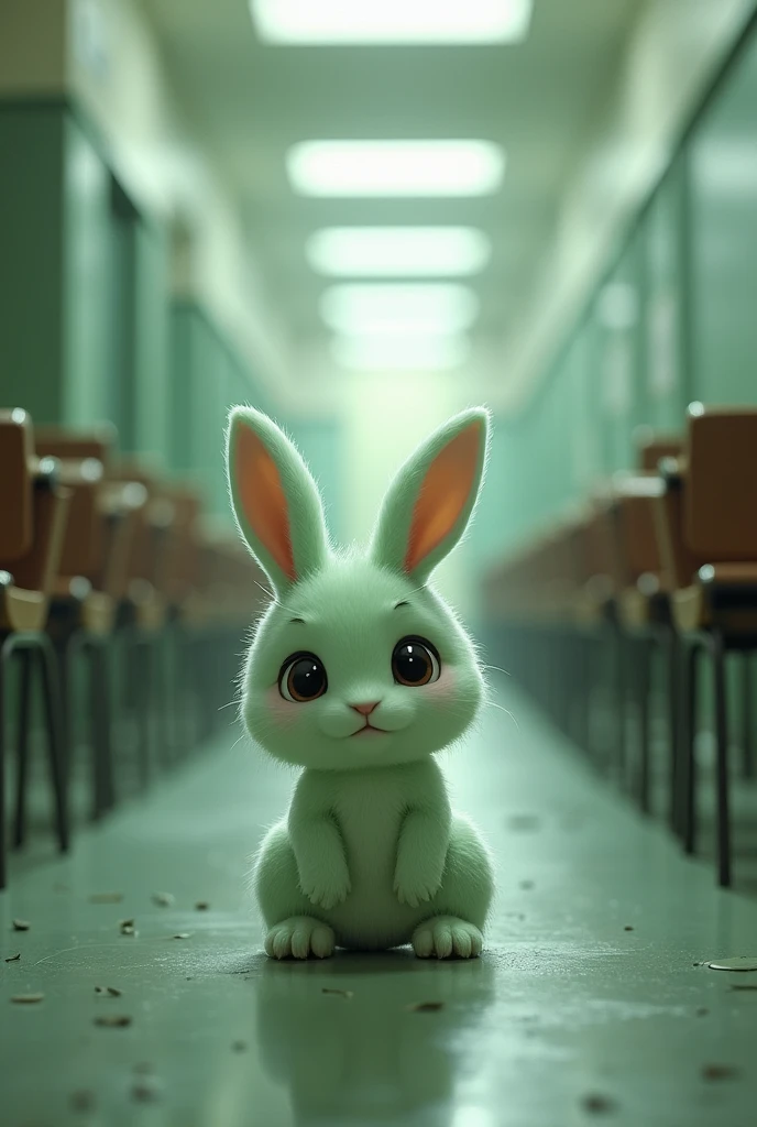 LIGHT-GREEN BUNNY IS LEFT ALONE WITHOUT HIS FRIENDS AT SCHOOL
